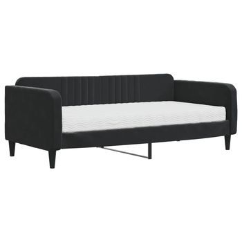 Cama Individual | Cama Para Adultos | Sofá Cama Con Colchón Terciopelo Negro 90x190 Cm