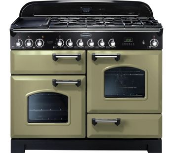 RANGEMASTER Classic Deluxe 110 Dual Fuel Range Cooker - Olive Green & Chrome, Olive