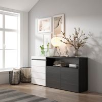 comoda efecto madera blanco y negro 157x35x75cm