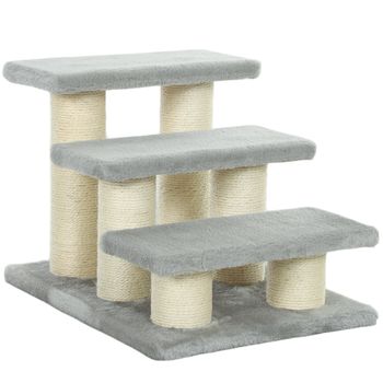 PawHut Escalera para Perros y Gatos de 3 Peldaños 34 cm para Cama y Sofá Gris   Aosom España