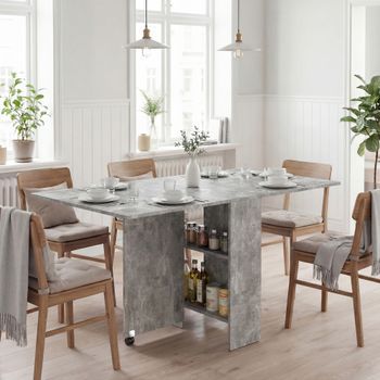 Mesa Plegable De Comedor De Melamina Homcom 75x140x74 Cm Gris Cemento