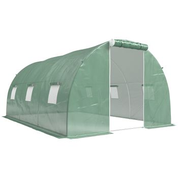 Outsunny Invernadero para Terraza con Paredes Laterales Enrollables 6 Ventanas de Malla y Puerta Enrollable 4,5x3x2 m Verde   Aosom España