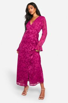 Vestido Tall Cruzado Con Volante Y Estampado De Flores En Tela Desgastada, Purple