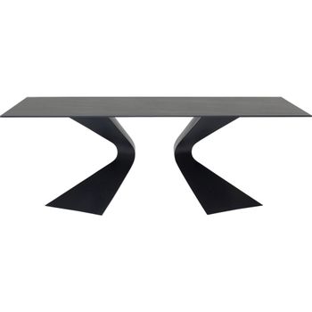 Mesa rectangular de comedor de acero y tablero de gres negro 200x100
