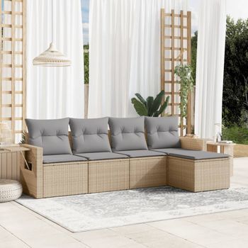 Conjunto De Sofás Jardín Con Cojines 5 Uds | Mueble Jardin Mesa Y Sillas Ratán Sintético Beige Cfw830848