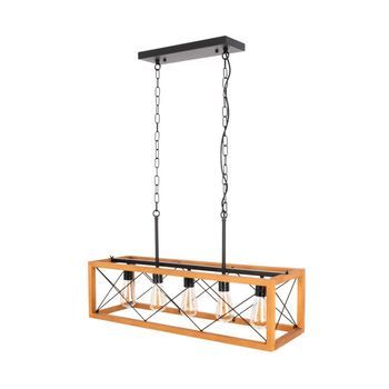 Lampara Colgante De Madera Y Metal 5 Luces Estilo Vintage 