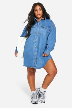 Vestido Camisero Plus Oversize Vaquero, Azul