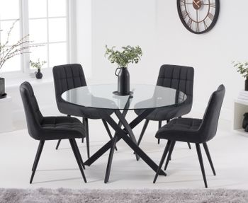 Mara 120cm Round Glass Dining Table with Heidi Chairs - Brown, 4 Chairs