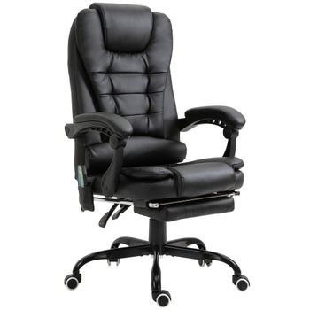 Vinsetto Silla de Masaje Silla de oficina con 7 Puntos Reposapiés Retráctil Altura Ajustable Control Remoto Tejido de PU Negro   Aosom España