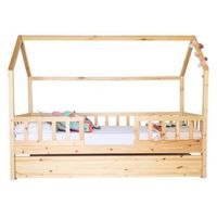 cama casita con barandilla  cama de arrastre madera pino 90x190cm