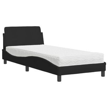 Cama Individual | Cama Para Adultos | Cama Con Colchón Tela Negro 80x200 Cm