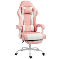 homcom silla gamer con lumbar masaje vibracion reclinable 155 altura ajustable reposacabezas y reposapies retractil rosa