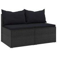 2 uds sofas centrales jardin  sofa de exterior con cojines ratan sintetico negro