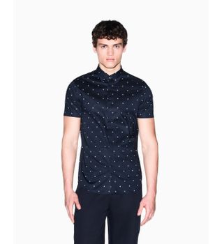A|X Armani Exchange para hombre. XM000624AF13184FB434 Camisa Monogram Slim marino (L), Casual, Algodón, Manga corta
