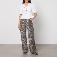 ganni washed cotton-blend poplin tie strap blouse - eu 38uk 10