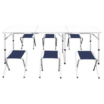 Mesa De Camping | Mesa De Jardín | Mesa De Picnic Plegable Ajustable Con 6 Taburetes 180x60 Cm