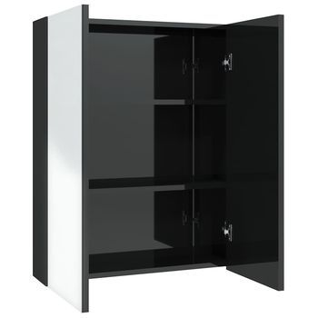 Armario De Espejo De Baño | Mueble De Baño Mdf Negro Brillante 60x15x75 Cm