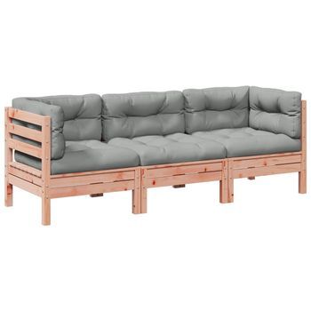 Set De Sofás Jardín 3 Uds | Juego De Muebles De Jardín Con Cojines Madera Abeto Douglas Cfw7615445