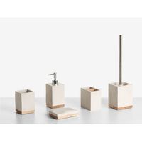 conjunto de 5 accesorios de bano jabonera dispensador de jabon escobilla de inodoro vaso soporte para cepillos de dientes beige tapiche