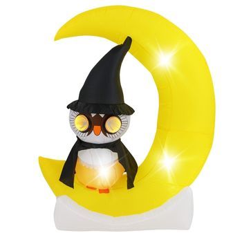 Búhos Inflables Con Led De Parados En La Luna Decoración De Halloween Terrible 155 Cm