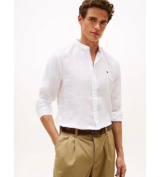 Tommy Hilfiger para hombre. MW0MW39271 Camisa de corte slim en lino blanco (XL), Casual, Fiesta, Clásico, Manga larga