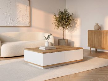 Mesa de centro con 1 abatible en efecto blanco y pino - l90 cm