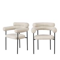 lote de 2 sillas de mesa de tela boucle y metal - beige