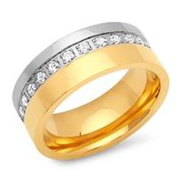 anillo de acero parcialmente dorado 8mm circonita