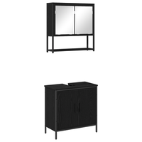 juego de muebles de bano  armario de bano 2 piezas negro madera contrachapada
