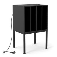 costway estante para tocadiscos con estacion de carga y 4 compartimentos para vinilos patas metalicas negras y paneles negros para salon