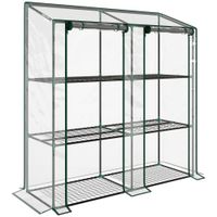 outsunny invernadero de jardin de 3 niveles con estantes techo inclinado y puertas con cremallera 143x46x141151 cm transparente   aosom espana