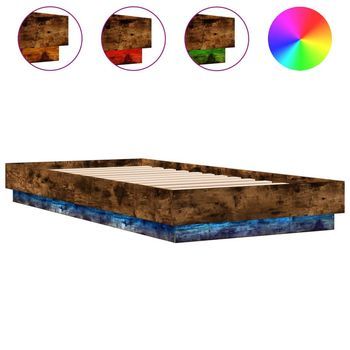 Cama Para Adulto | Cama Individual | Estructura De Cama Con Luces Led Roble Ahumado 90x200 Cm