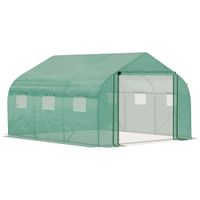 outsunny invernadero de jardin invernadero de tunel con puerta y 6 ventanas enrollables de polietileno galvanizado verde   aosom espana