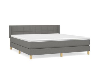 Cama box spring con colchón tela gris oscuro 160x200 cm bloques con cuadros