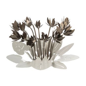 Centro De Mesa Decorativo Ciclamino Ø38 Cm En Hierro Color Marfil Y Bronce Diseño Floral Moderno Para Mesa O Salón Made In Italy