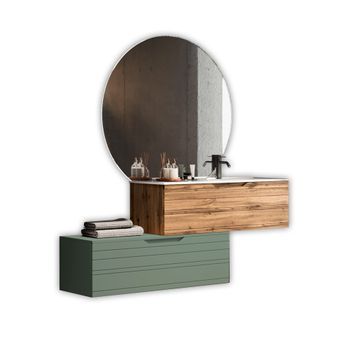 Composición Baño Lavabo Derecha 4 Piezas Solmira Roble/verde Salvia En Mdf