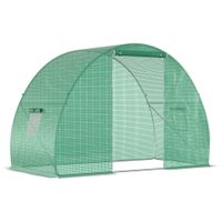 outsunny invernadero de jardin tunel invernadero de invierno superficie suelo 45 m dim 3l x 15l x 2h m estructura tubular reforzada puerta con cremallera 2 ventanas enrollables verde