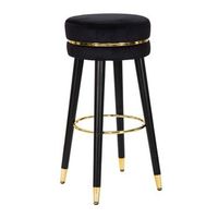 silla de bar redonda de tela negra con patas de madera o cm 35x74