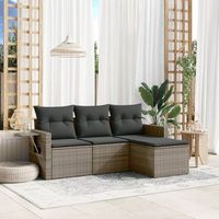 conjunto de sofas de jardin 4 uds  mueble jardin mesa y sillas y cojines ratan sintetico gris cfw883188