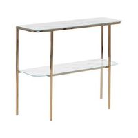 consola de vidrio templado metal blanco dorado 100 x 33 cm efecto marmol glamour moderno sala de estar dormitorio calvert