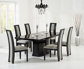 Carvelle 160cm Black Pedestal Marble Table with Raphael Chairs