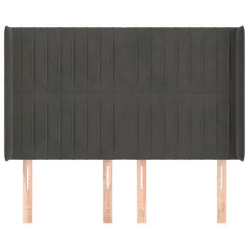 Cabecero Cama Mueble De Dormitorio Con Orejas De Terciopelo Oscuro 147 X 16 X 118/128 Cm Gris M02_0003891