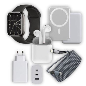 Power Bank Klack Kit Essential 5 en 1 para iPhone: Smartwatch, Auriculares,, Cargador y Cable