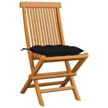 Pack 4 Uds Sillas De Jardín | Silla De Exterior | Sillón Madera Maciza De Teca Con Cojines Negros