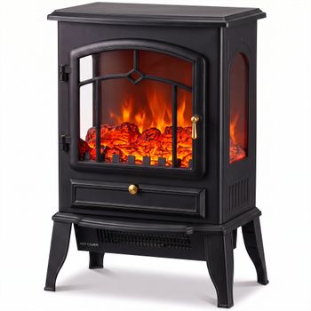 HOMCOM Chimenea Eléctrica 1000/2000 W con Efecto Llama 3 Vistas Termostato y Brillo Regulable Negro