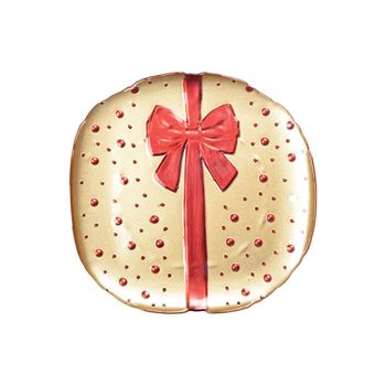 Plato plano dorado con lazo rojo 21x21x2cm - lote de 6