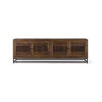 mueble tv de madera de acacia y patas de metal con 4 puertas