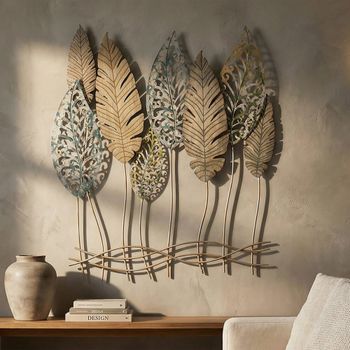 Panel decorativo 3d en metal y madera marrón cm 75x2,5x87