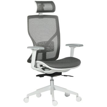 Vinsetto Silla de Oficina Giratoria Silla de Escritorio Ajustable con Reposabrazos Reposacabezas y Soporte Lumbar 67x65x120-128 cm Gris   Aosom España