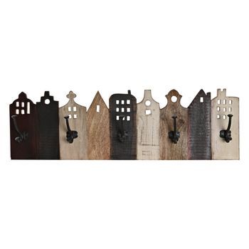 Perchero Pared Madera Metal 83,5x10x25 Natural